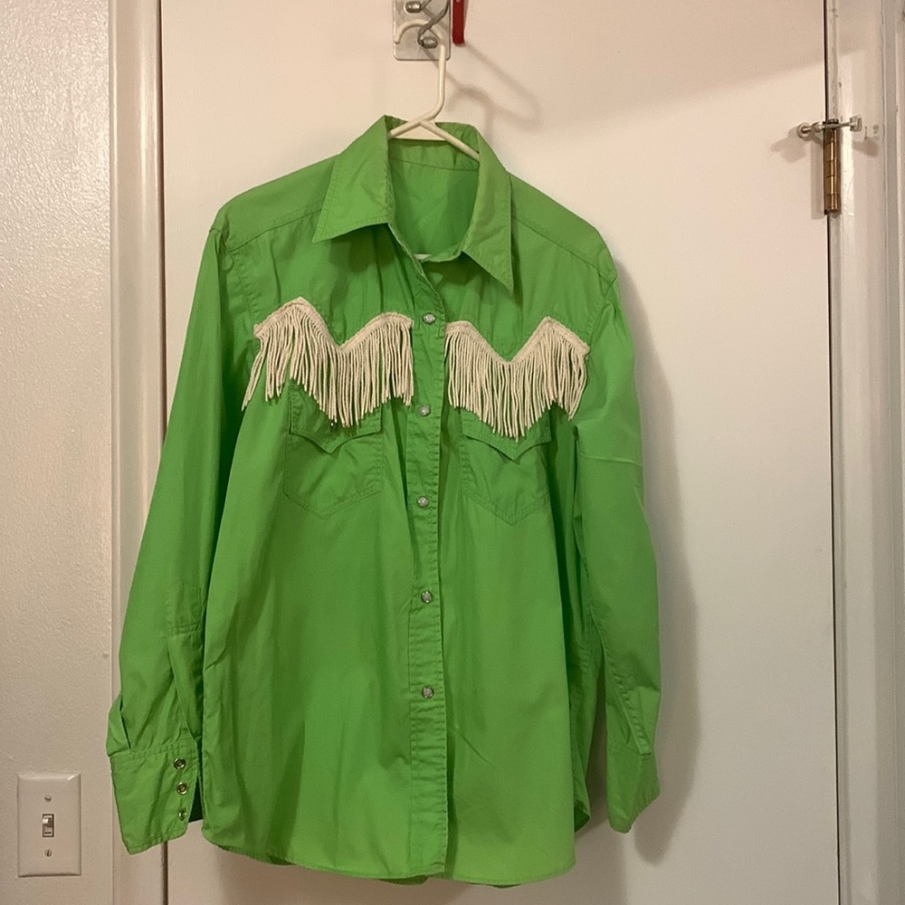 Vintage western shirt with pearl snaps and white fringe